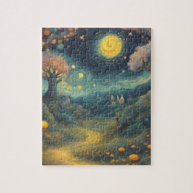Puzzle Starry Night Van Gogh Style Forêt Imaginaire (Vertical)