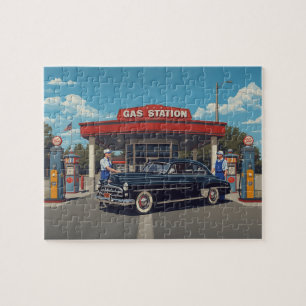 Puzzle Station-service vintage voiture noire classique an