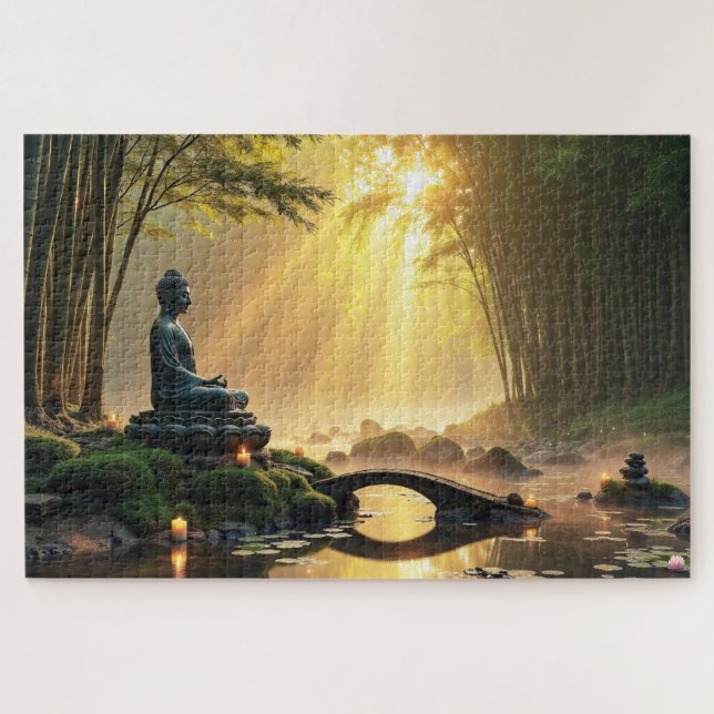 Puzzle Statue de Bouddha sereine dans une forêt paisible  (Horizontal)