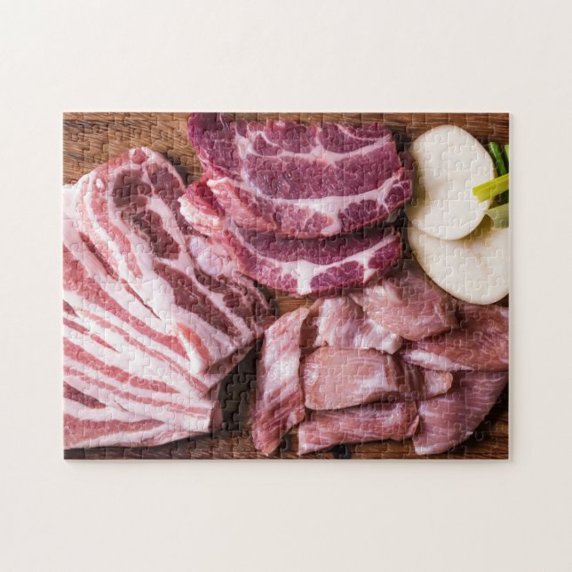 Puzzle Steaks de viande crue côtelettes Bacon Jigsaw Puzz (Horizontal)