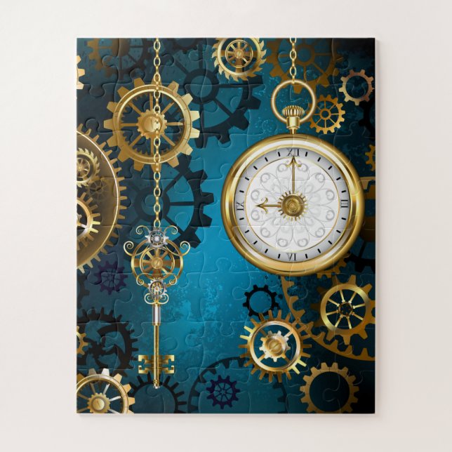 Puzzle Steampunk Arrière - plan turquoise avec Gears (Vertical)