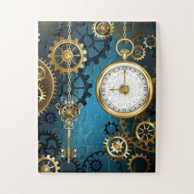 Puzzle Steampunk Arrière - plan turquoise avec Gears (Vertical)
