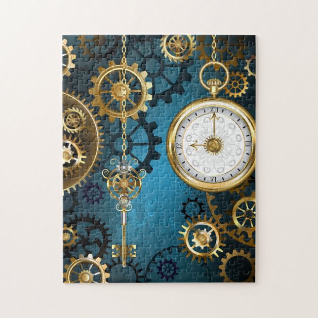 Puzzle Steampunk Arrière - plan turquoise avec Gears (Vertical)