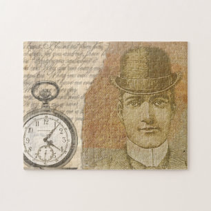 Puzzle Steampunk Gentleman Pocket Watch Bowler Casquette