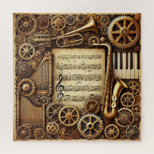 Puzzle Steampunk Horns Gears Clavier Feuille Musique