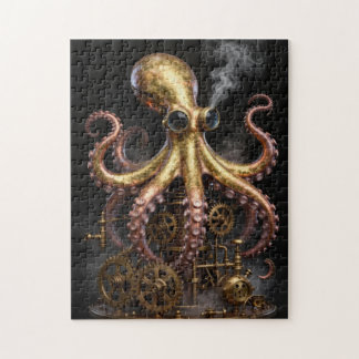 Puzzle Steampunk Mechanical Octopus on Gears Art