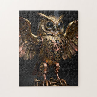 Puzzle Steampunk Mechanical Owl with Spread Wings Art