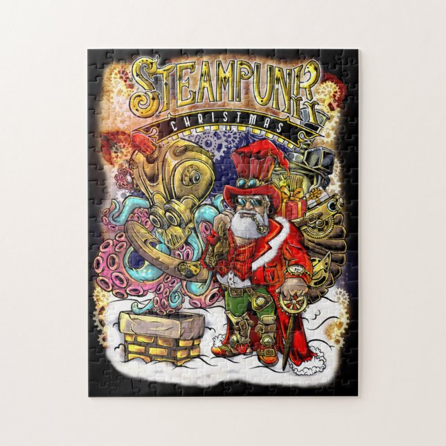 Puzzle Steampunk Santa Claus & Octopus Reindeer Noël (Vertical)