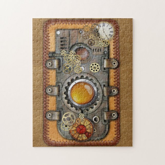 Puzzle Steampunk sur panneau en cuir (Vertical)