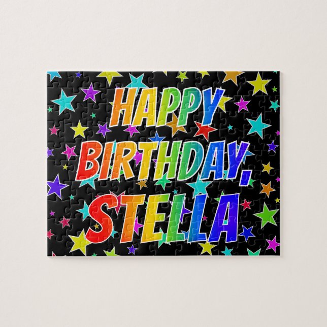Puzzle "STELLA" Prénom, Amusant "HEUREUX ANNIVERSAIRE" (Horizontal)