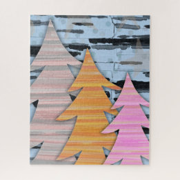 Puzzle Striped Trees Winter Landscape Scene