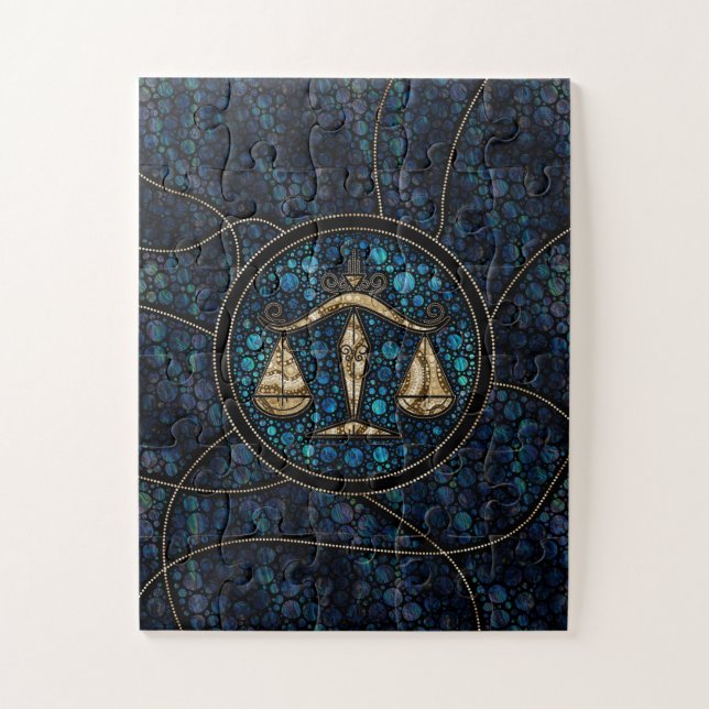 Puzzle Style Art Zodiac Dot de Libra Gold Abalone (Vertical)