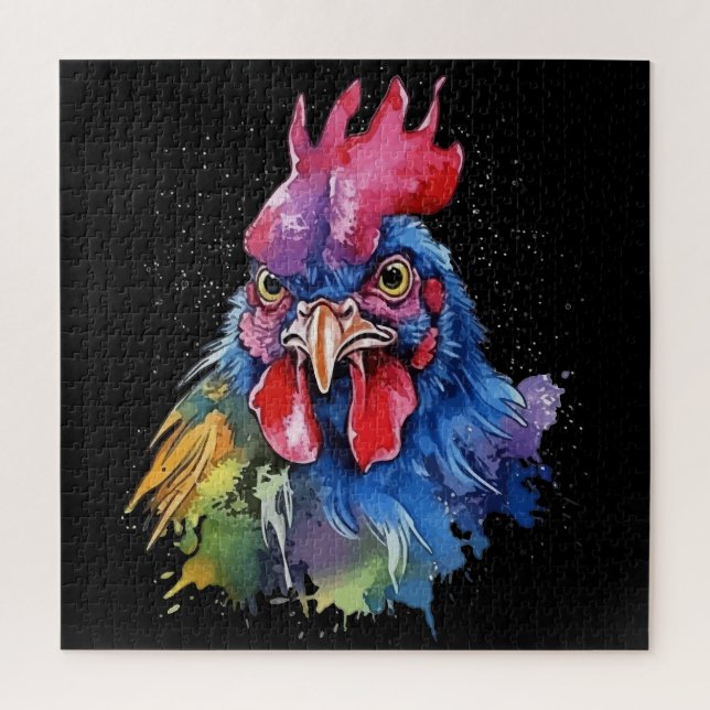 Puzzle Style d'aquarelle de poulet du coq du pays (Vertical)