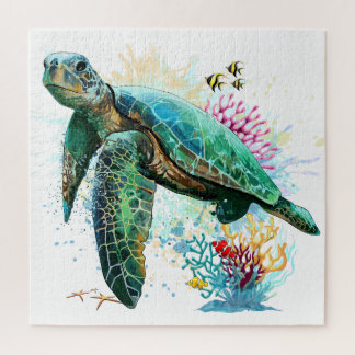 Puzzle Style d'aquarelle sous-marine de tortue marine