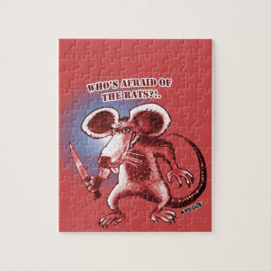 Puzzle style dessin animé couteau blanc de rat en colèr