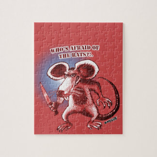 Puzzle style dessin animé couteau blanc de rat en colère