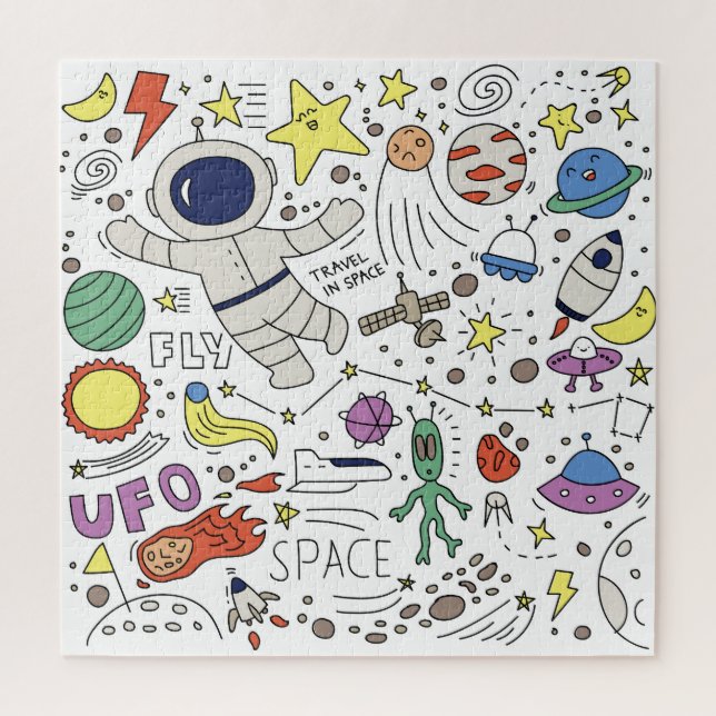 Puzzle Style Doodle, illustration du thème spatial. (Vertical)