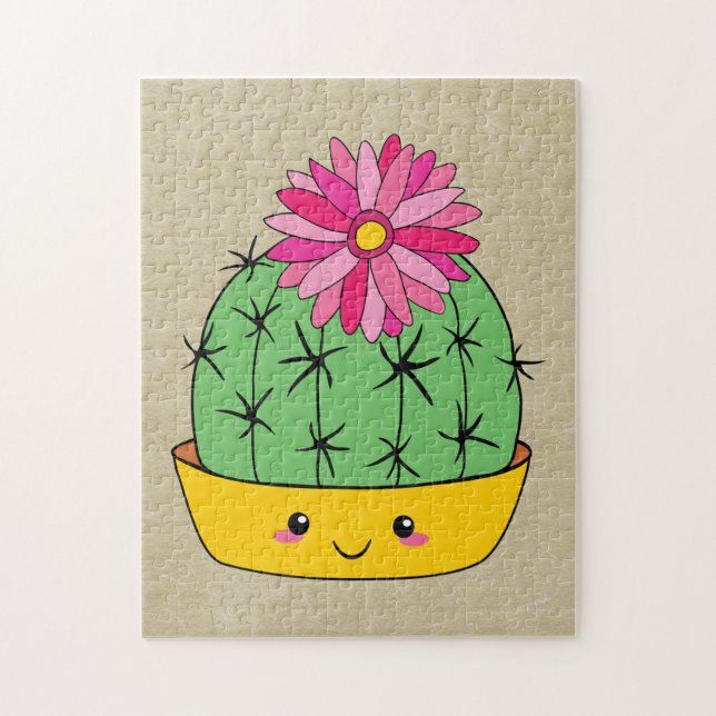 Puzzle Style japonais Kawaii Cactus avec dessin à fleurs (Vertical)
