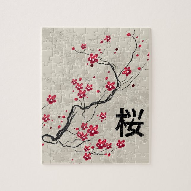 Puzzle Style oriental Sakura Cherry Blossom Art (Vertical)
