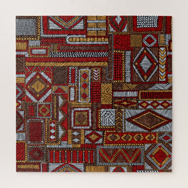 Puzzle Style Patchwork Impression ethnique brodée (Vertical)