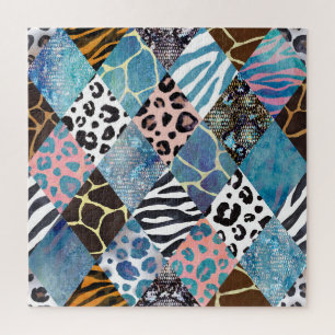 Puzzle Style Patchwork, motif de collage aquarelle.