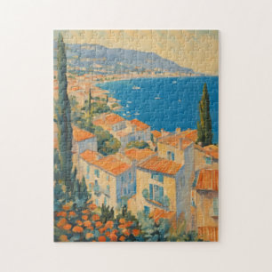 Puzzle Style vintage Côte d'Azur Aquarelle Voyage Françai