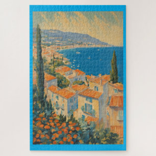 Puzzle Style vintage Côte d'Azur Aquarelle Voyage Françai