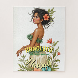 Puzzle Style vintage Hawaii Voyage Honolulu Hula Girl