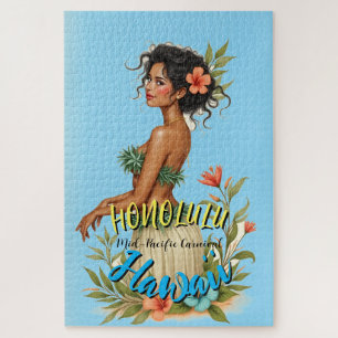 Puzzle Style vintage Hawaiian Travel Honolulu Hula Girl