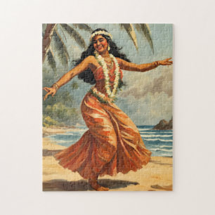 Puzzle Style vintage Hawaiian Travel Hula Girl Danser