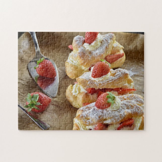 Puzzle Sucré savoureux Fraise Eclair Pâtisserie Nourritur (Horizontal)