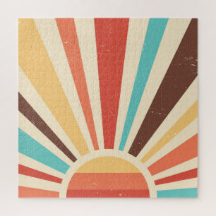Puzzle Sunburst rétro : bannière vintage colorée.