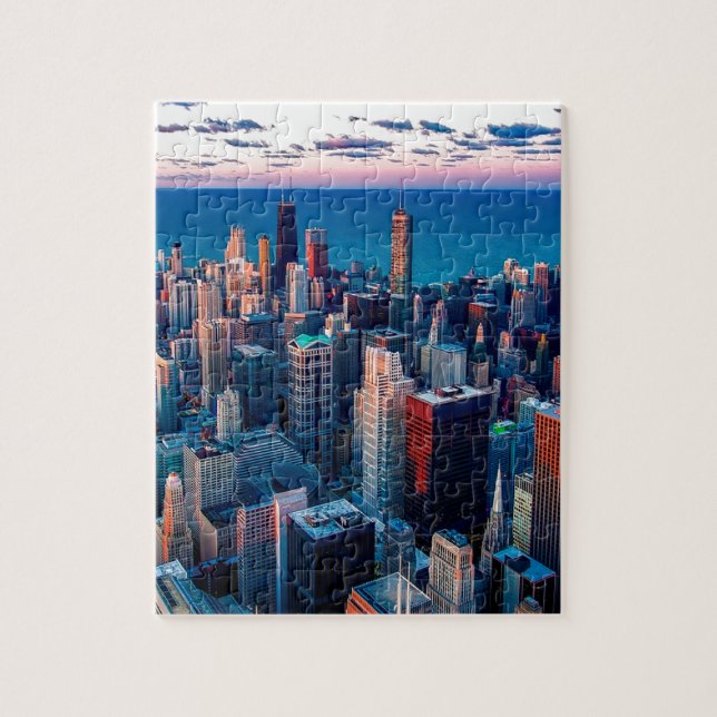 Puzzle Sundown de Chicago Skyline (Vertical)