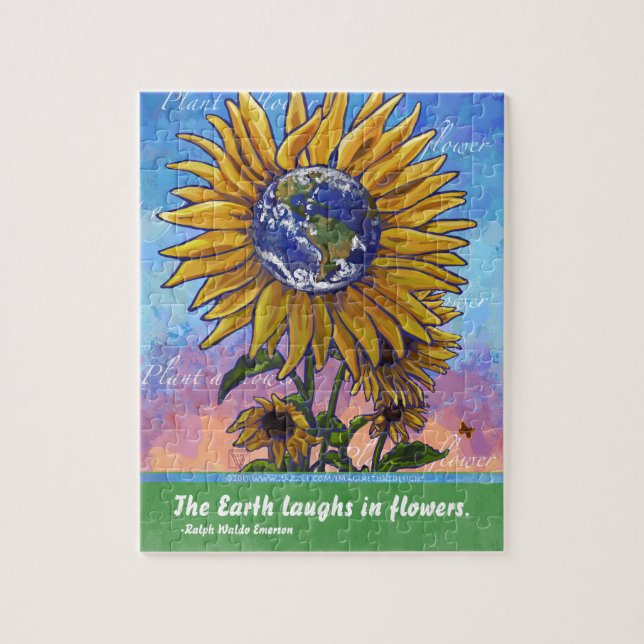 Puzzle Sunflower Earth Art (Vertical)