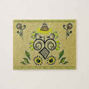 Puzzle Sunflower Folk Motif