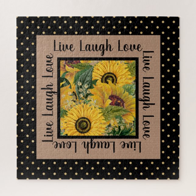 Puzzle Sunflowers Black Gold Polka Dot Live Rire Amour (Vertical)