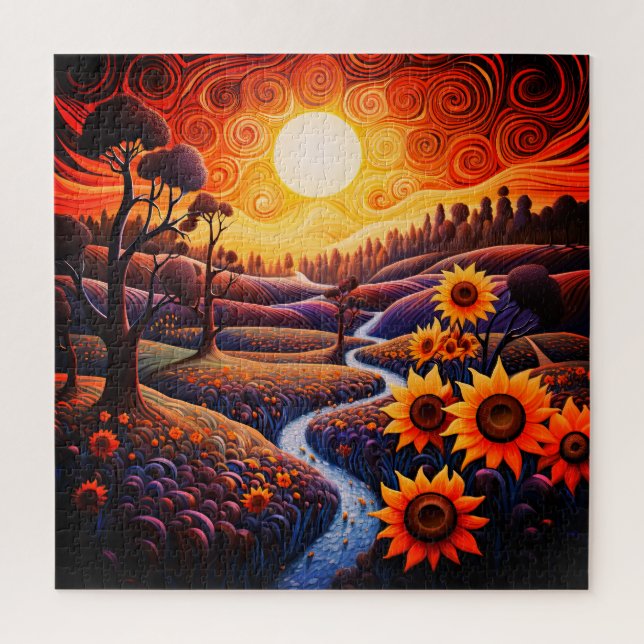 Puzzle Sunflowers Sunrise Abstraite Nature Illustration (Vertical)