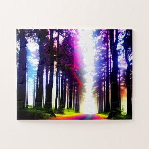 Puzzle Sunny in Rainbow Silhouette Forest pour enfants