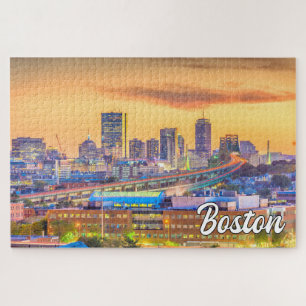 Puzzle Sunset Over Boston, Massachusetts, États-Unis