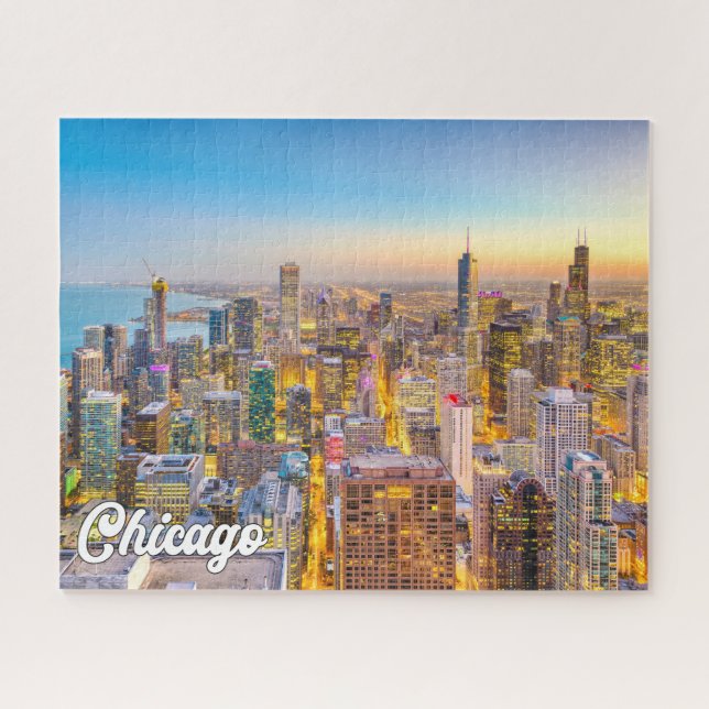 Puzzle Sunset Over Chicago, Illinois, États-Unis (Horizontal)