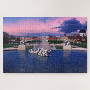 Puzzle Sunset over fountain in Vienna