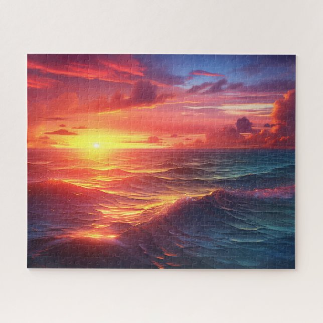 Puzzle Sunset Sunrise Sunrise Sundown Ocean Waves Nature  (Horizontal)