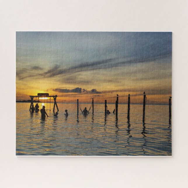 Puzzle Sunset with Wooden Posts in Water (Horizontal)