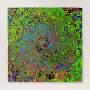 Puzzle Super Abstrait Retro Lime Green et Blue Swirl