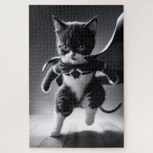 Puzzle super chaton pouvoirs en noir et blanc