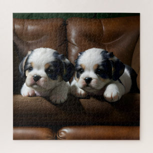 Puzzle Super mignonne chiots sur le canapé 1