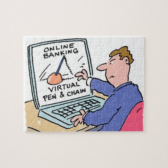 Puzzle Sur Computer Online Banking Drôle Cartoon (Horizontal)