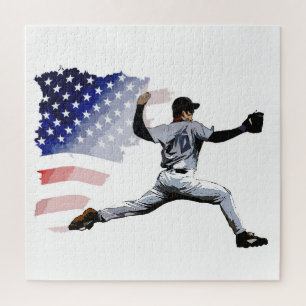 Puzzle Sur le monticule - Lanceur de baseball et drapeau