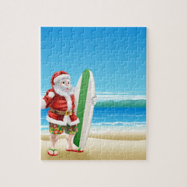 Puzzle Surf Père Noël sur la plage (Vertical)