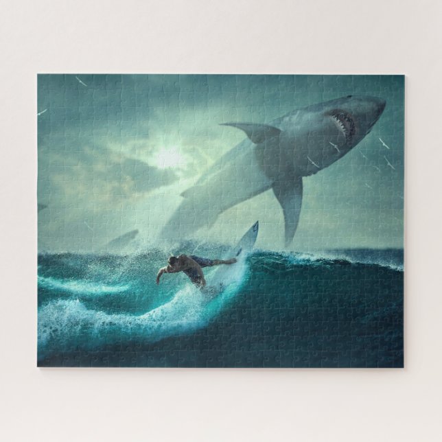 Puzzle Surfeur génial avec requins (Horizontal)